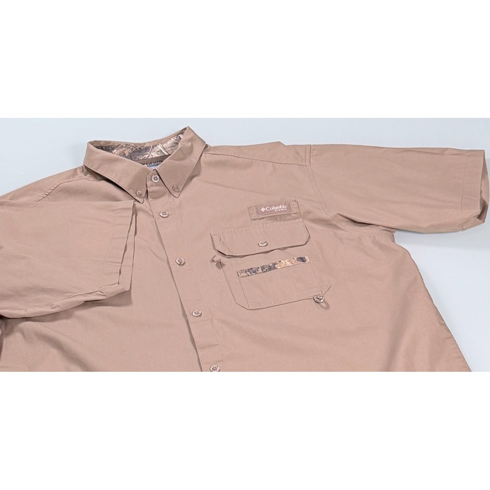 Columbia PFG Shirt Mens XL Brown w/Camo Accents Outdoor‎ Fishing DadCore